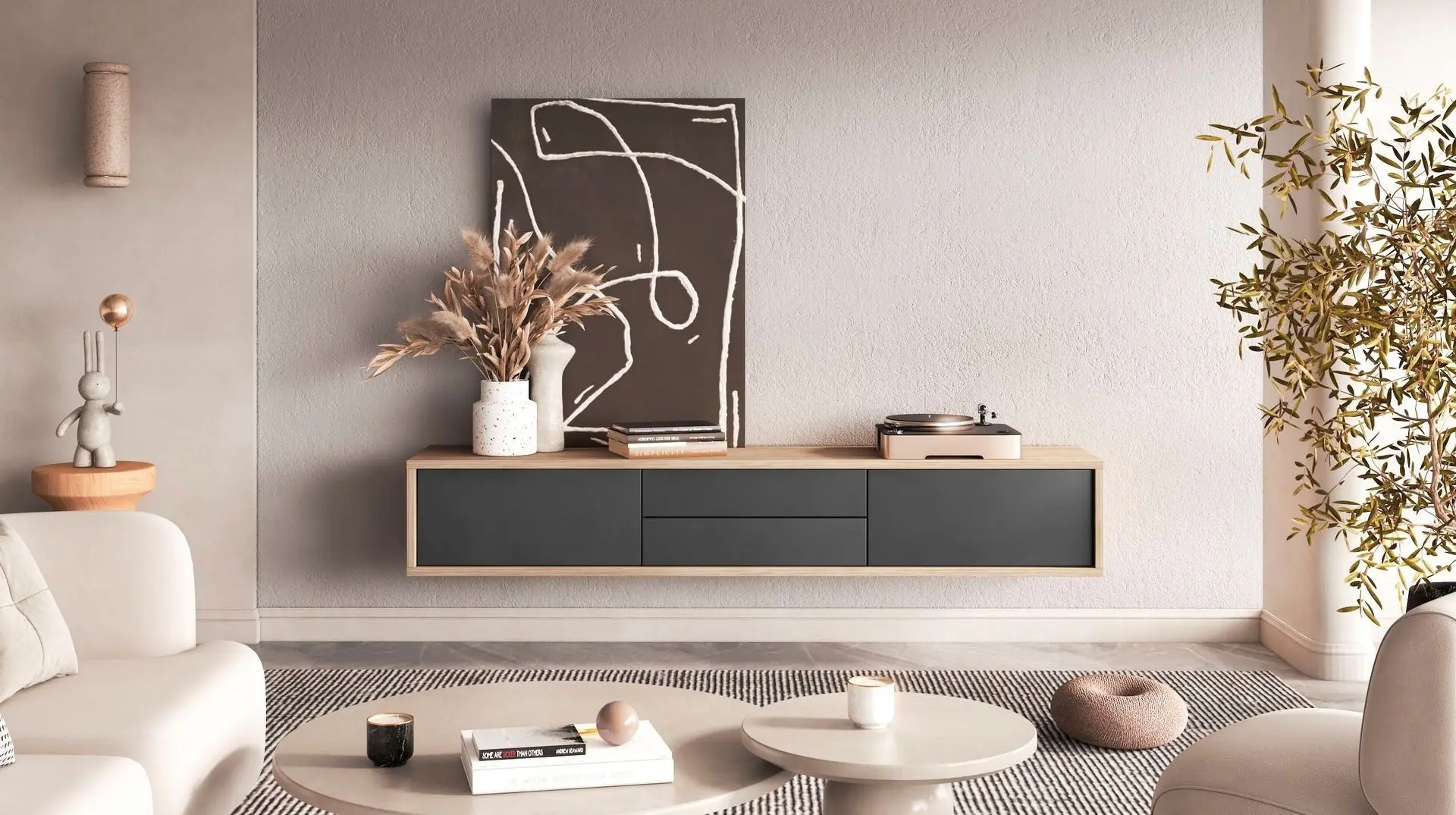 Тумба РТВ Helvetia Frida 2D2S (Anthracite/Natural Oak)