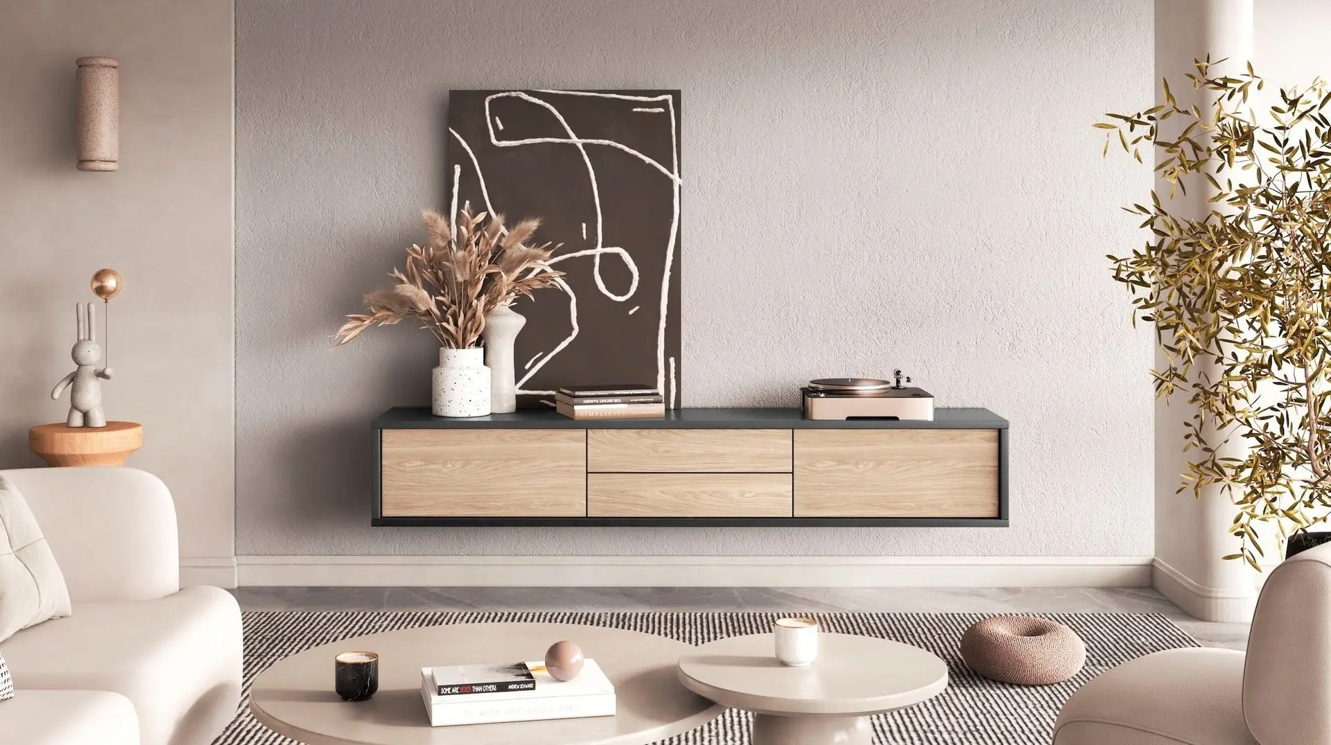 Tumba pentru TV Helvetia Frida 2D2S (Anthracite/Oak)