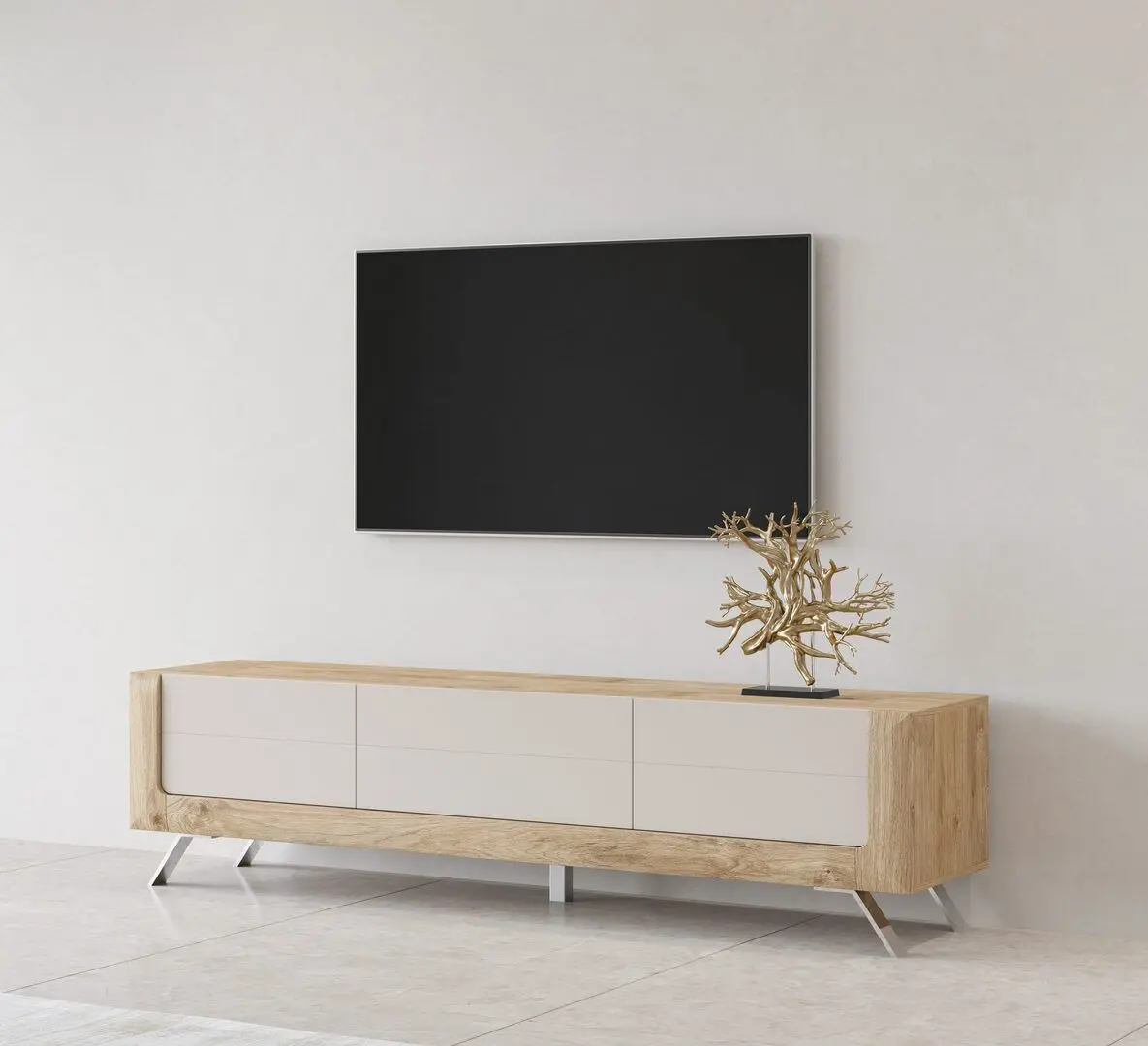 Tumba pentru TV Helvetia Kasai 2D1S (Gold Oak/Cashmere)