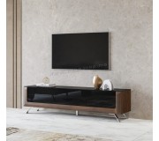 Tumba pentru TV Helvetia Kasai 2D1S (Walnut/Black Gloss)