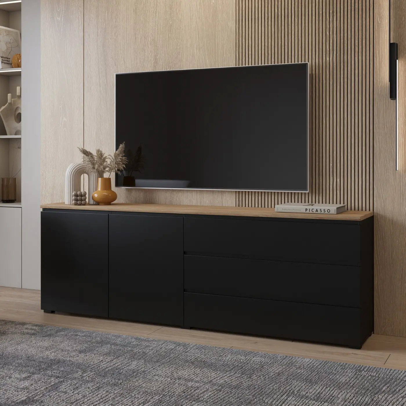 Tumba pentru TV Helvetia Modo 24W5OJ28 (Black Onyks/Mauvella Oak) - 6