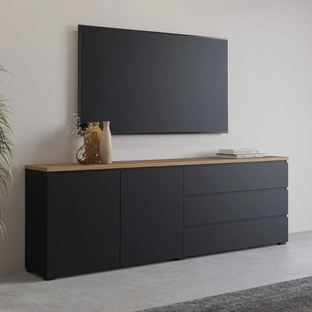 Tumba pentru TV Helvetia Modo 24W5OJ28 (Black Onyks/Mauvella Oak)