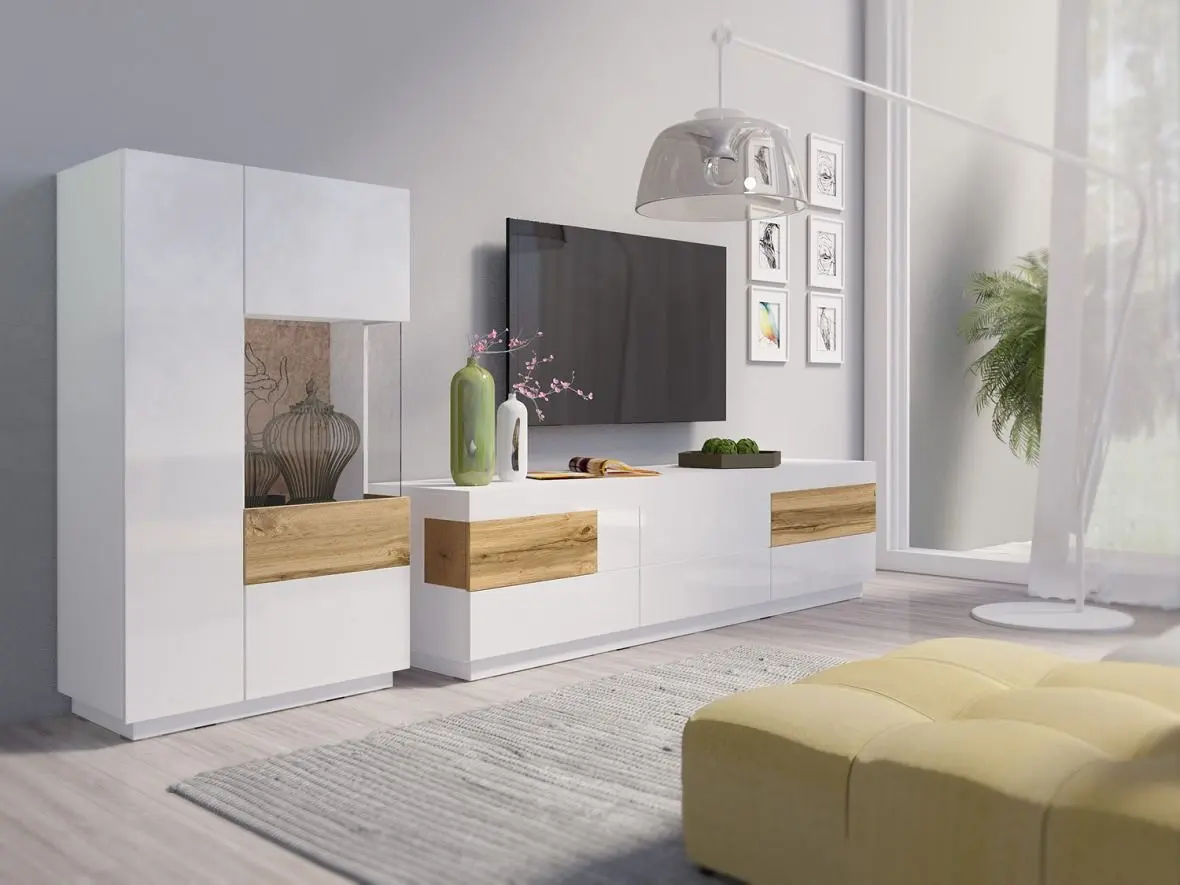 Тумба РТВ Helvetia Silke №40 6S (White/White Gloss/Wotan Oak)
