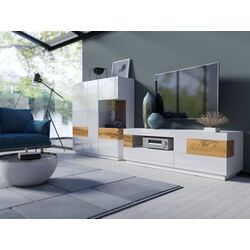 Tumba pentru TV Helvetia Silke №41 1D2S (White/White Gloss/Wotan Oak) Thumb