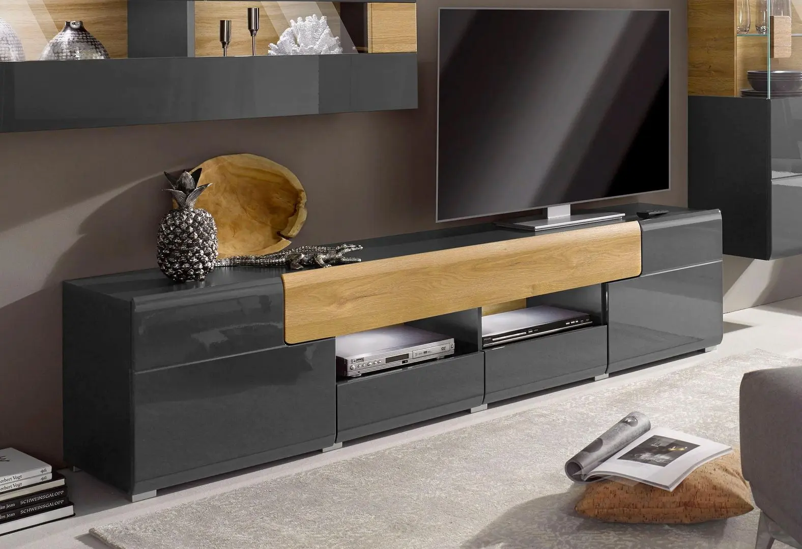 Тумба РТВ Helvetia Toledo №40 2D3S (Anthracite Gloss/Grandson Oak)