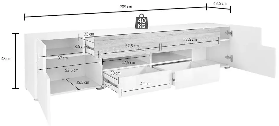 Тумба РТВ Helvetia Toledo №40 2D3S (White Gloss/Sanremo Oak Light)