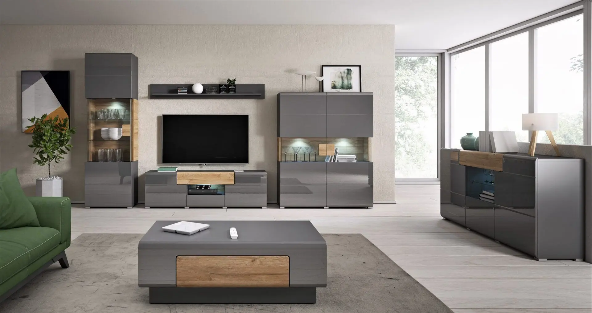 Tumba pentru TV Helvetia Toledo №41 2D2S (Anthracite Gloss/Grandson Oak)