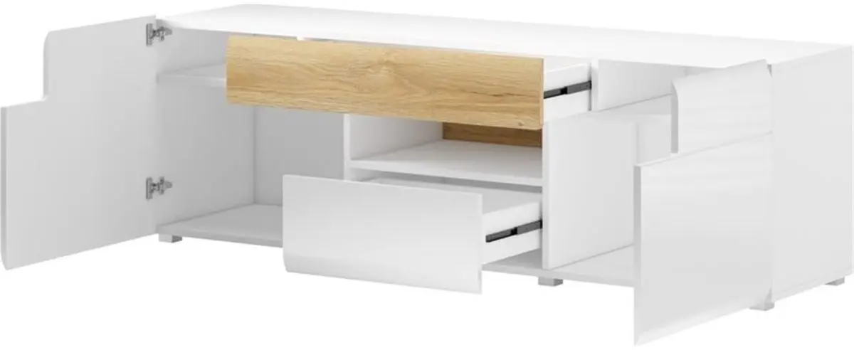 Tumba pentru TV Helvetia Toledo №41 2D2S (White Gloss/Sanremo Oak Light)
