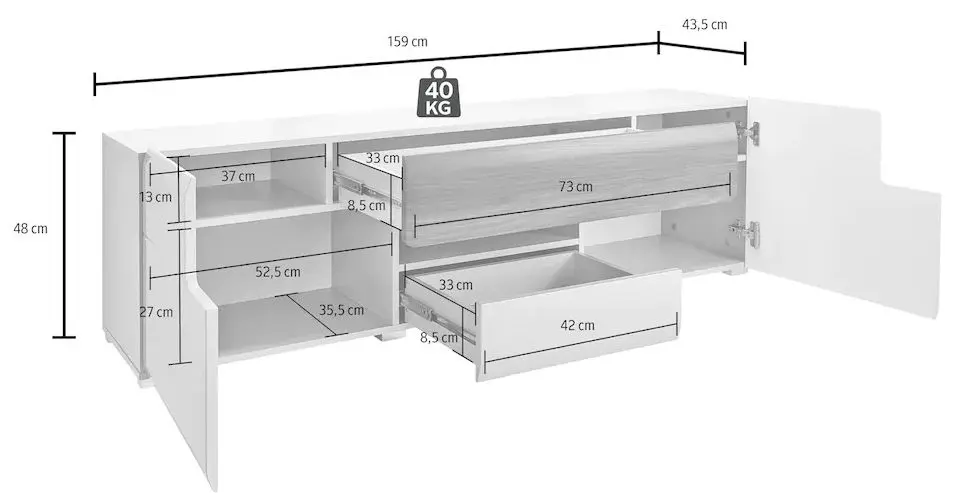 Tumba pentru TV Helvetia Toledo №41 2D2S (White Gloss/Sanremo Oak Light)