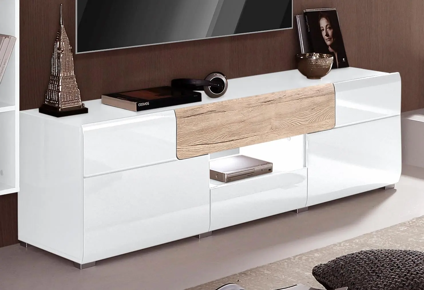 Tumba pentru TV Helvetia Toledo №41 2D2S (White Gloss/Sanremo Oak Light)