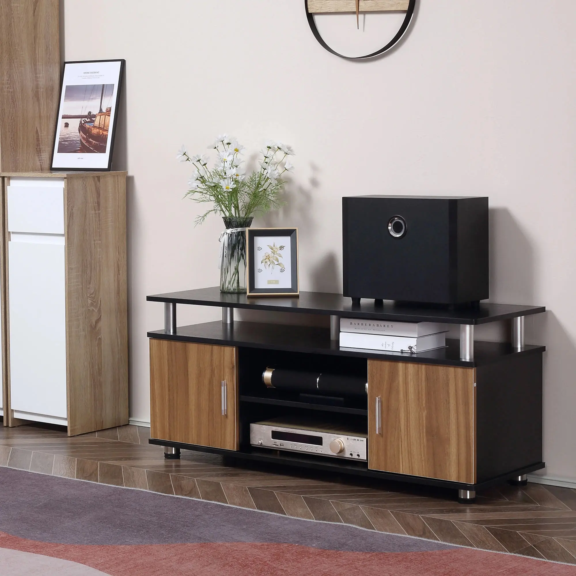Tumba pentru TV Homcom 833-361 (Black/Walnut) - 3