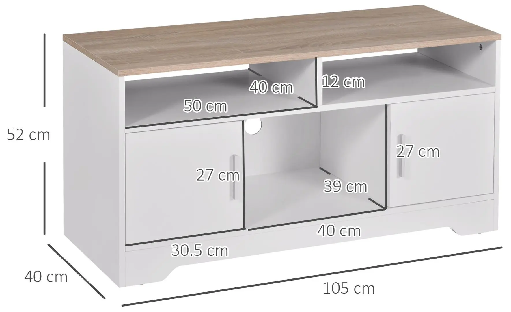 Тумба РТВ Homcom 833-778 105x52x40 cm (White/Oak)