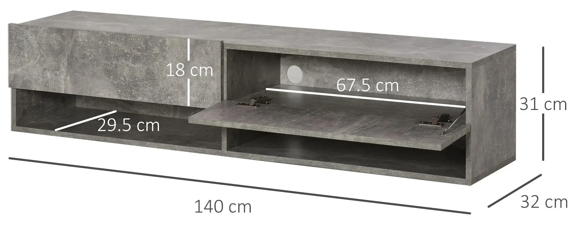 Тумба РТВ Homcom 833-946 140x32x31 cm (Grey)
