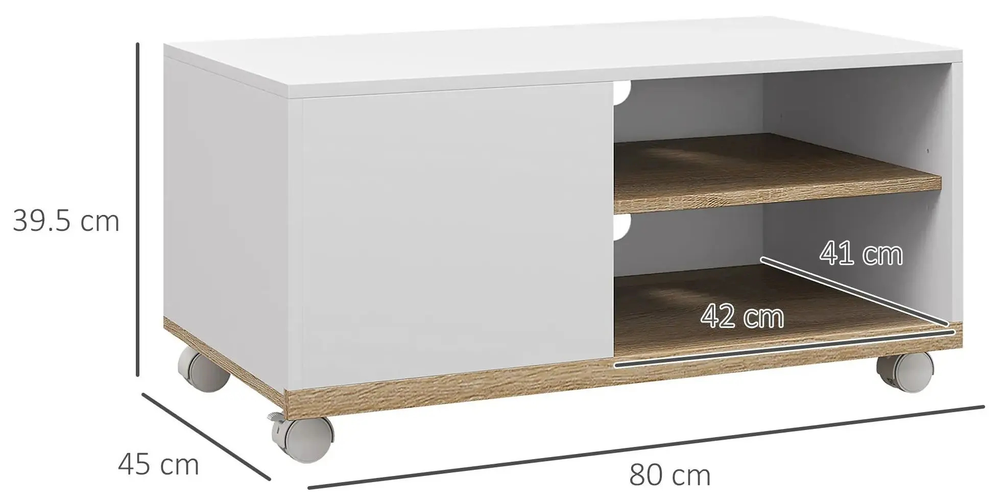 Тумба РТВ Homcom 833-948V01WT 80x45x39 cm (White/Oak)