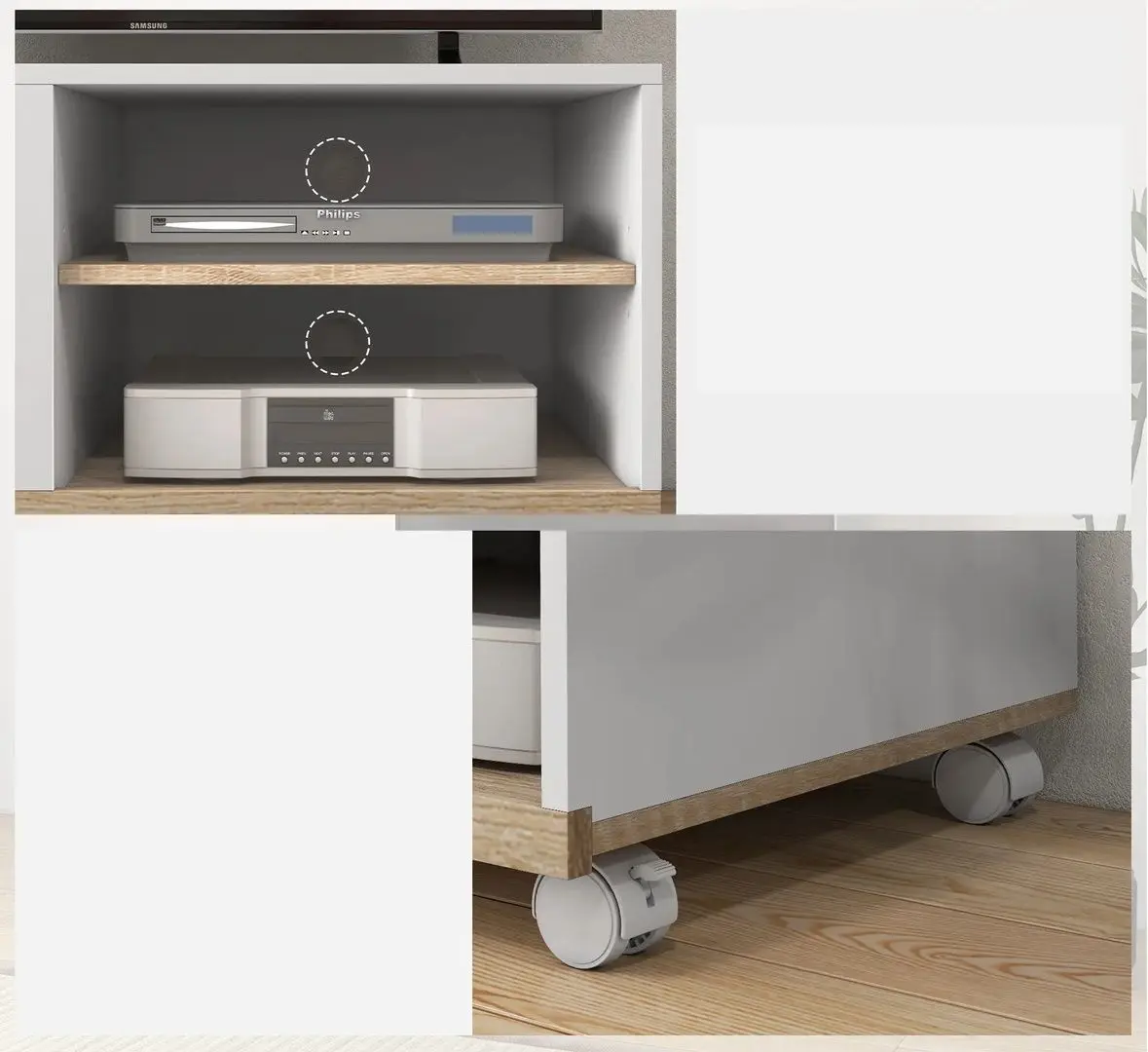 Тумба РТВ Homcom 833-948V01WT 80x45x39 cm (White/Oak)