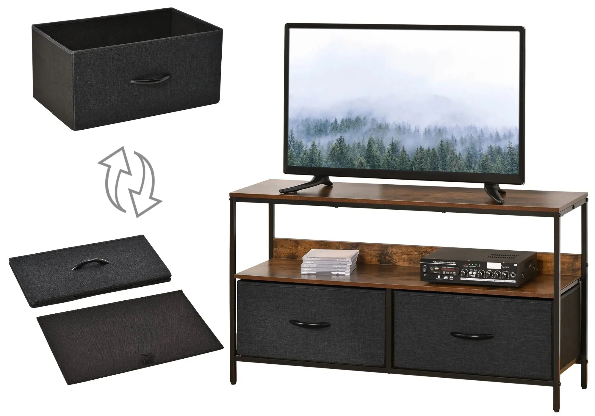 Тумба РТВ Homcom 839-071CG (Rustic Brown/Black) - 3