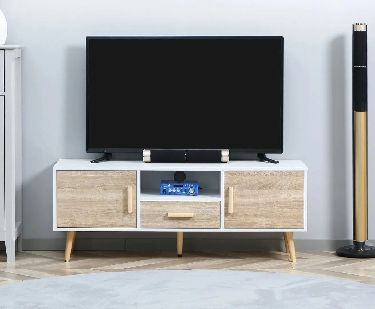 Тумба РТВ Homcom 839-139AK 120x37x45 cm (Oak/White) - 6