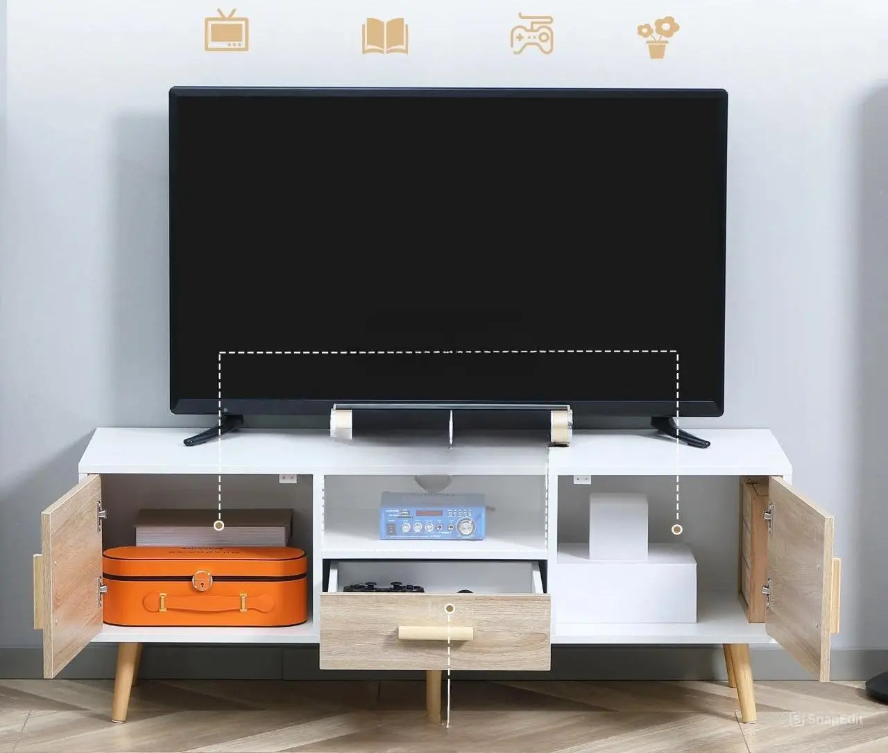 Тумба РТВ Homcom 839-139AK 120x37x45 cm (Oak/White) - 5