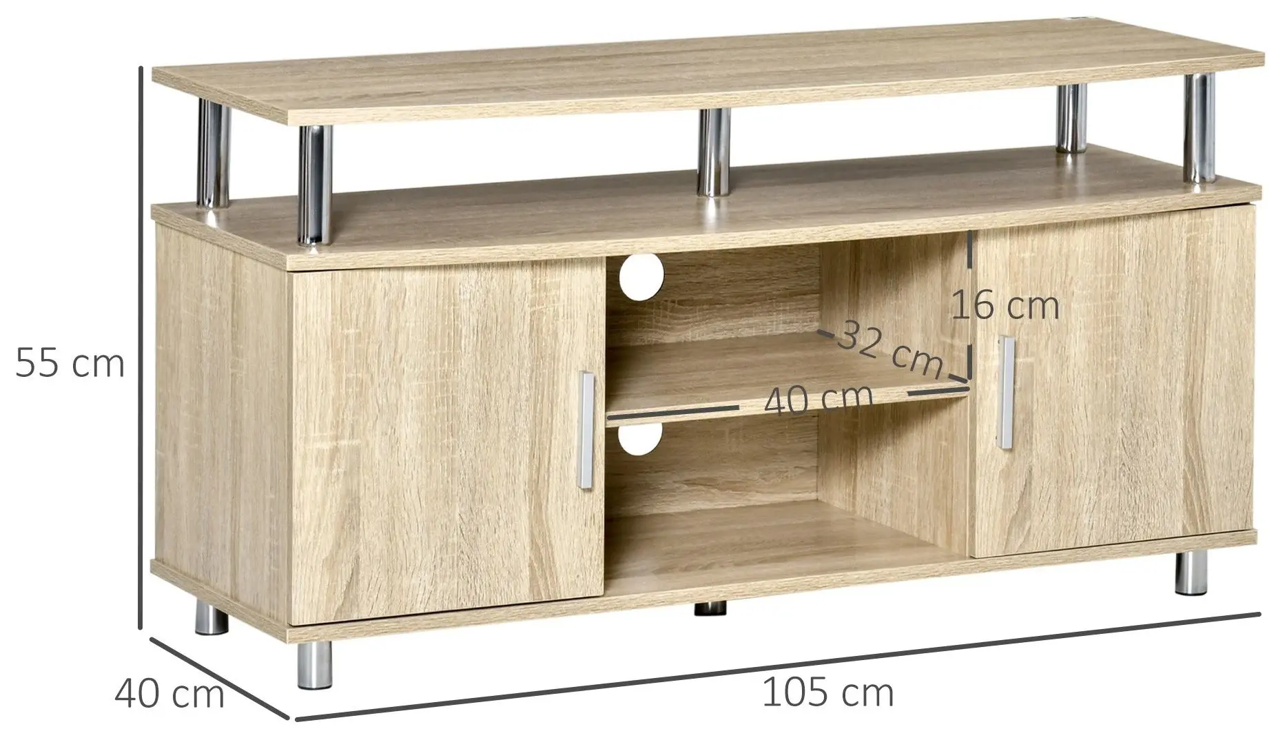 Tumba pentru TV Homcom 839-241AK 105x40x55 cm (Oak/Chrome)