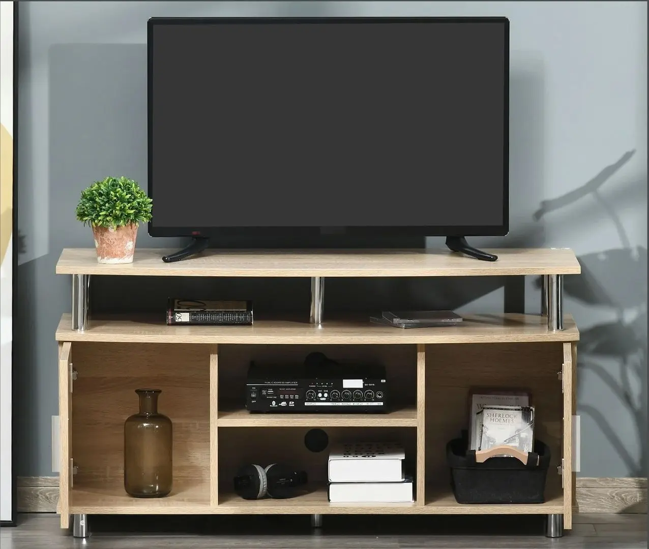 Tumba pentru TV Homcom 839-241AK 105x40x55 cm (Oak/Chrome)