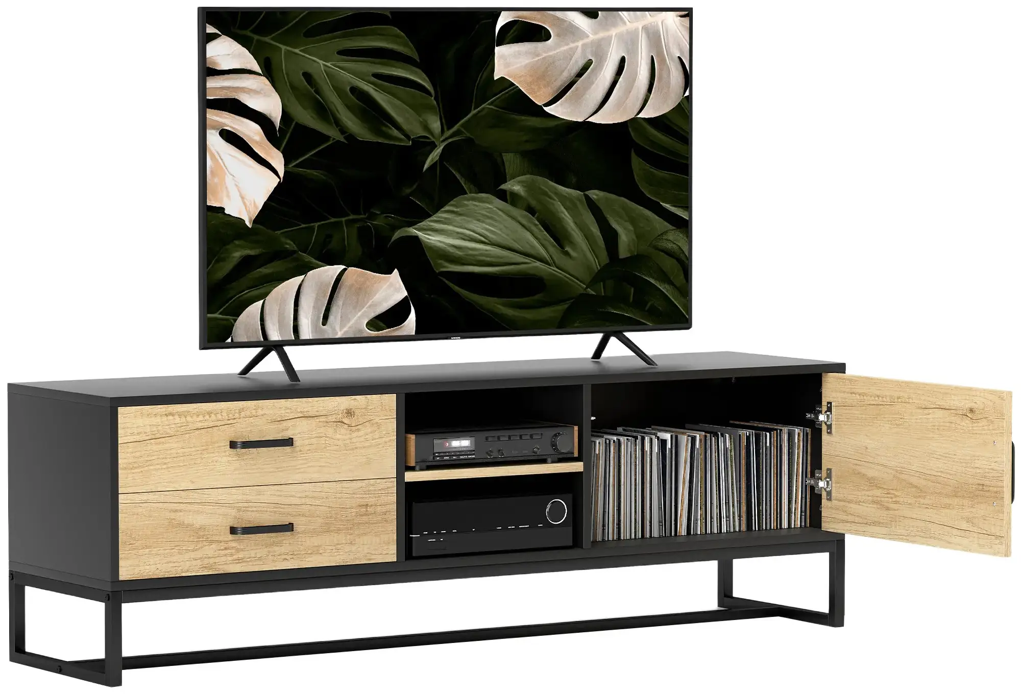 Tumba pentru TV Homcom 83B-140V00ND (Black/Natural) - 3