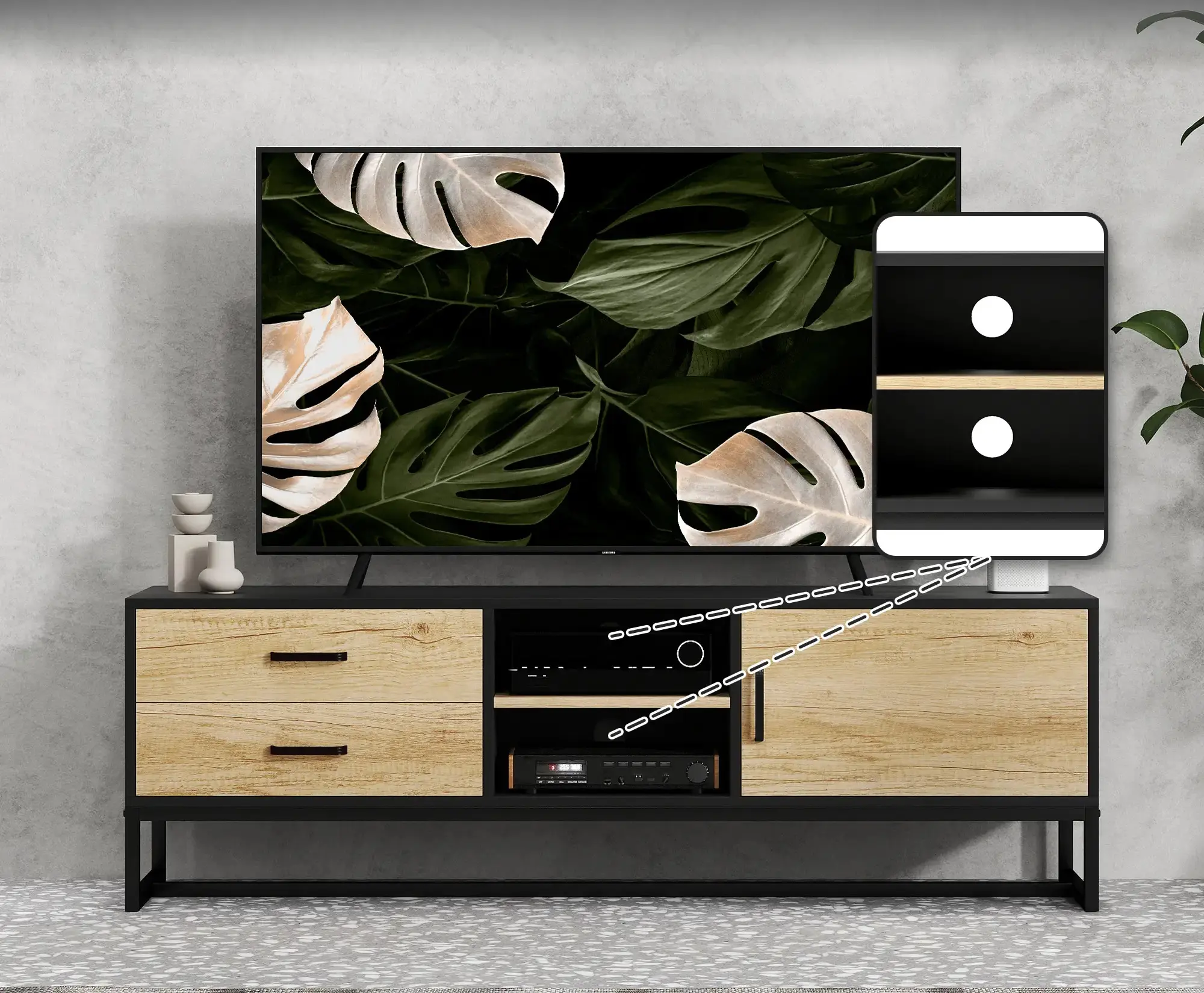 Tumba pentru TV Homcom 83B-140V00ND (Black/Natural) - 7