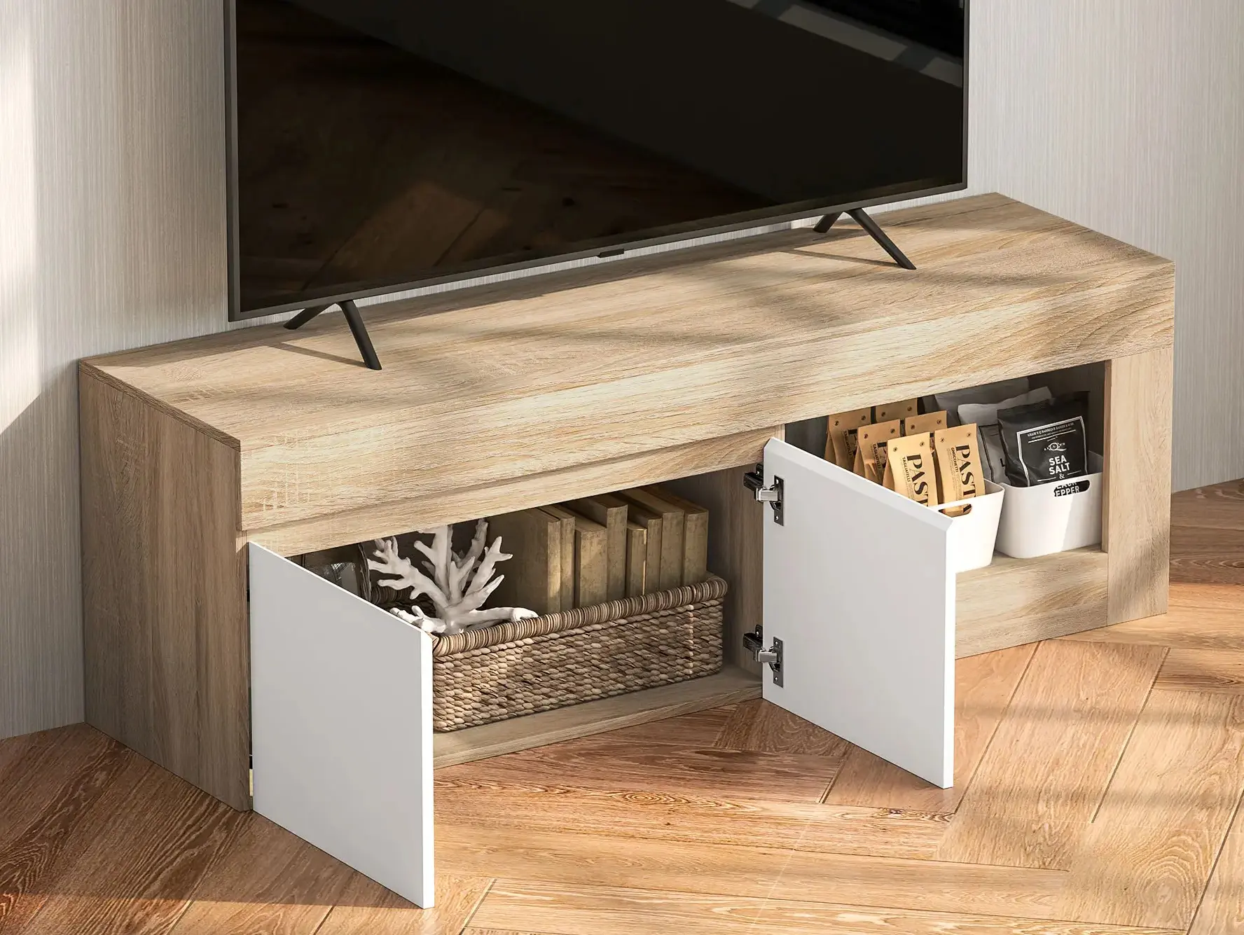 Тумба РТВ Homcom 83B-142V00ND (Natural/White) - 8