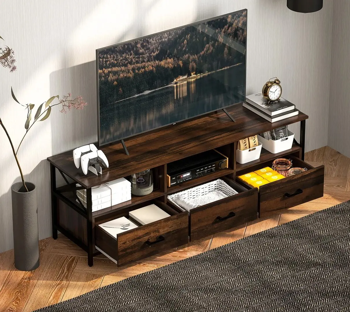 Тумба РТВ Homcom 83B-180V00RB 147x40x50 cm (Rustic Brown/Black)