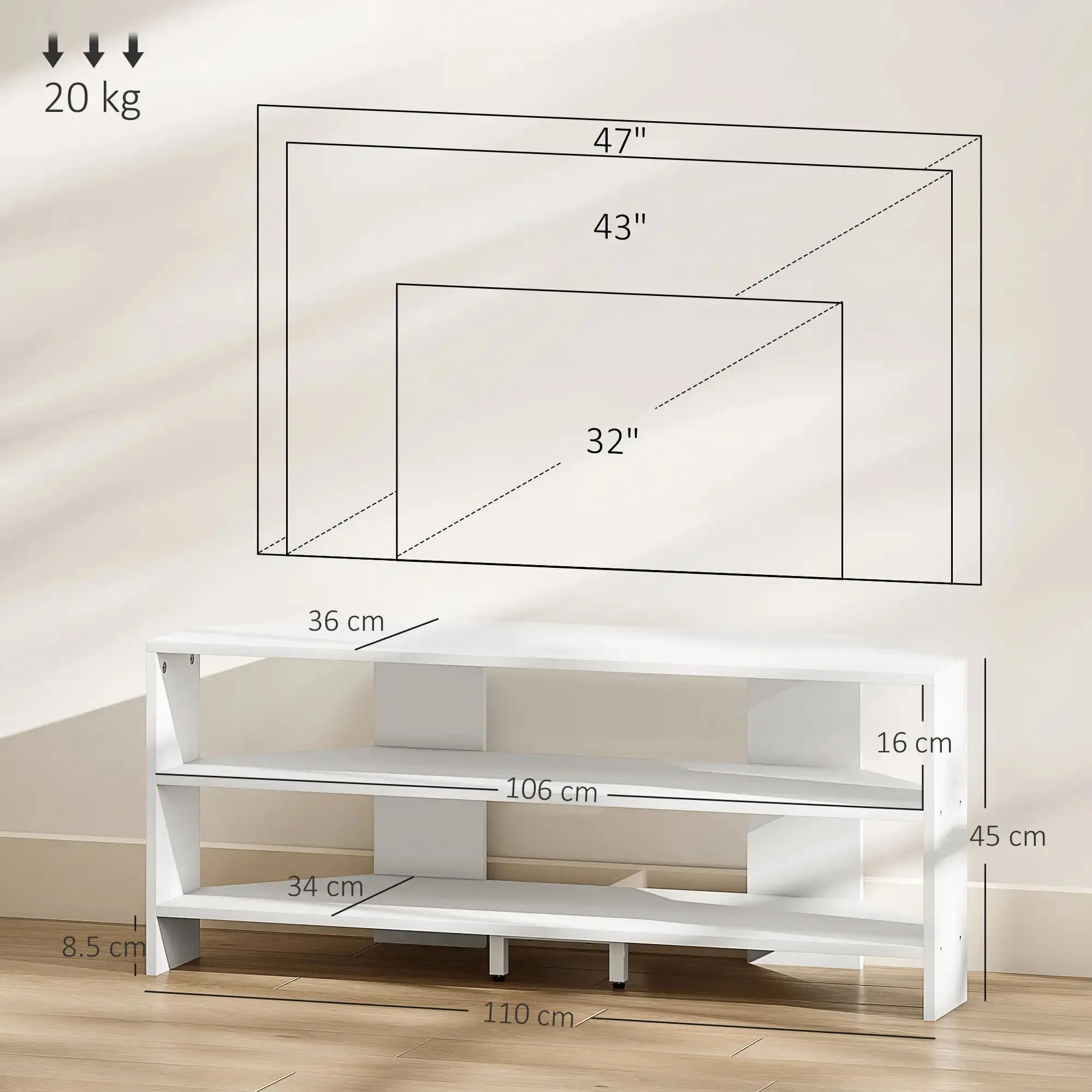 Тумба РТВ Homcom 83B-420V80WT (White) - 4