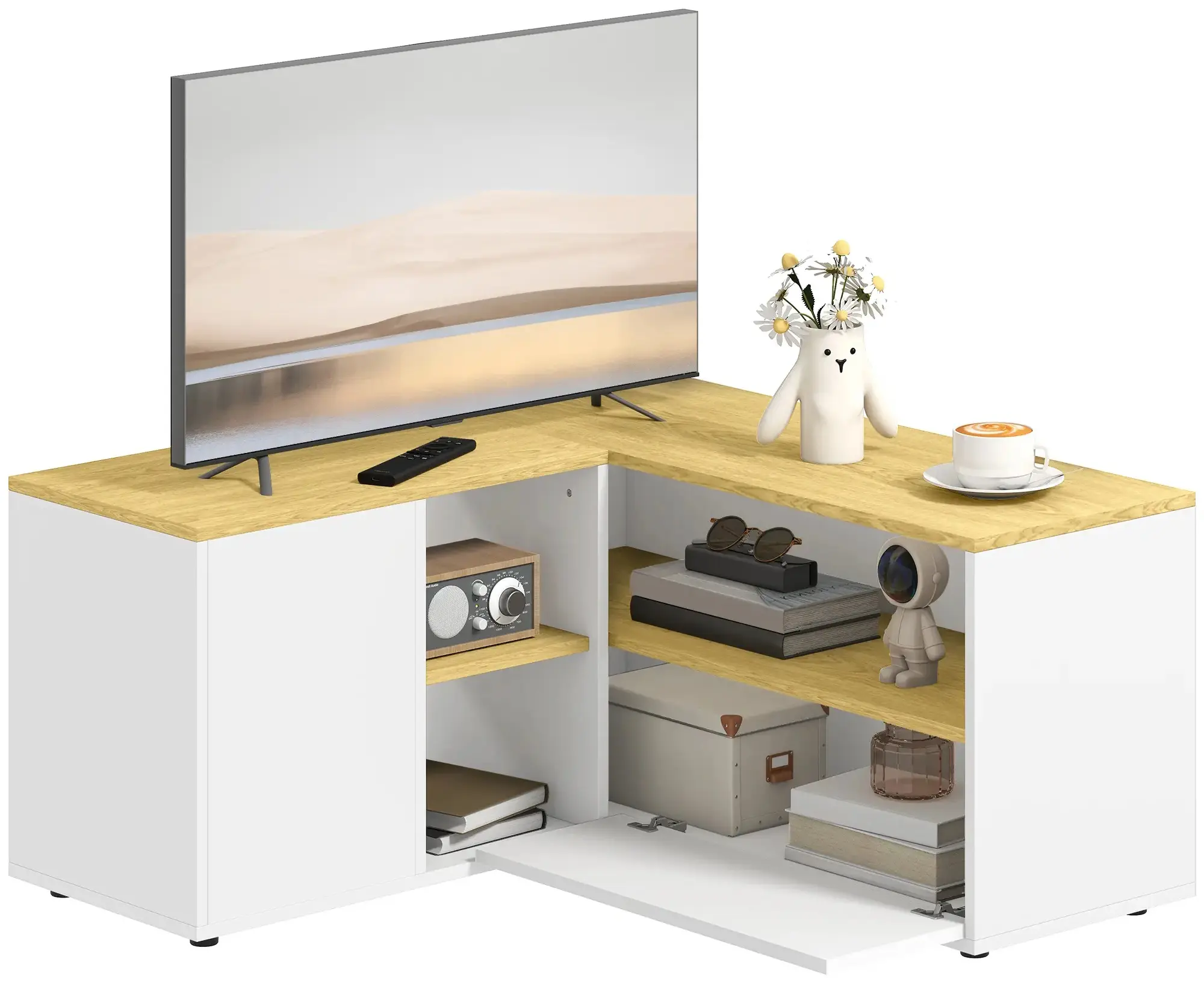 Тумба РТВ угловая Homcom 839-799V00WT (White/Oak) - 2