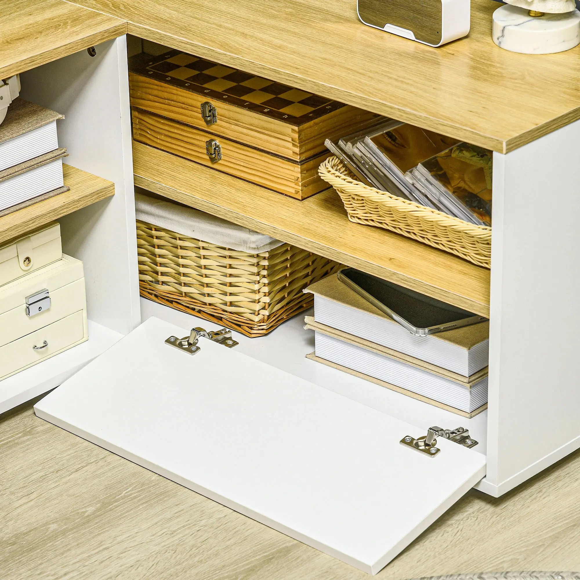 Тумба РТВ угловая Homcom 839-799V00WT (White/Oak) - 6