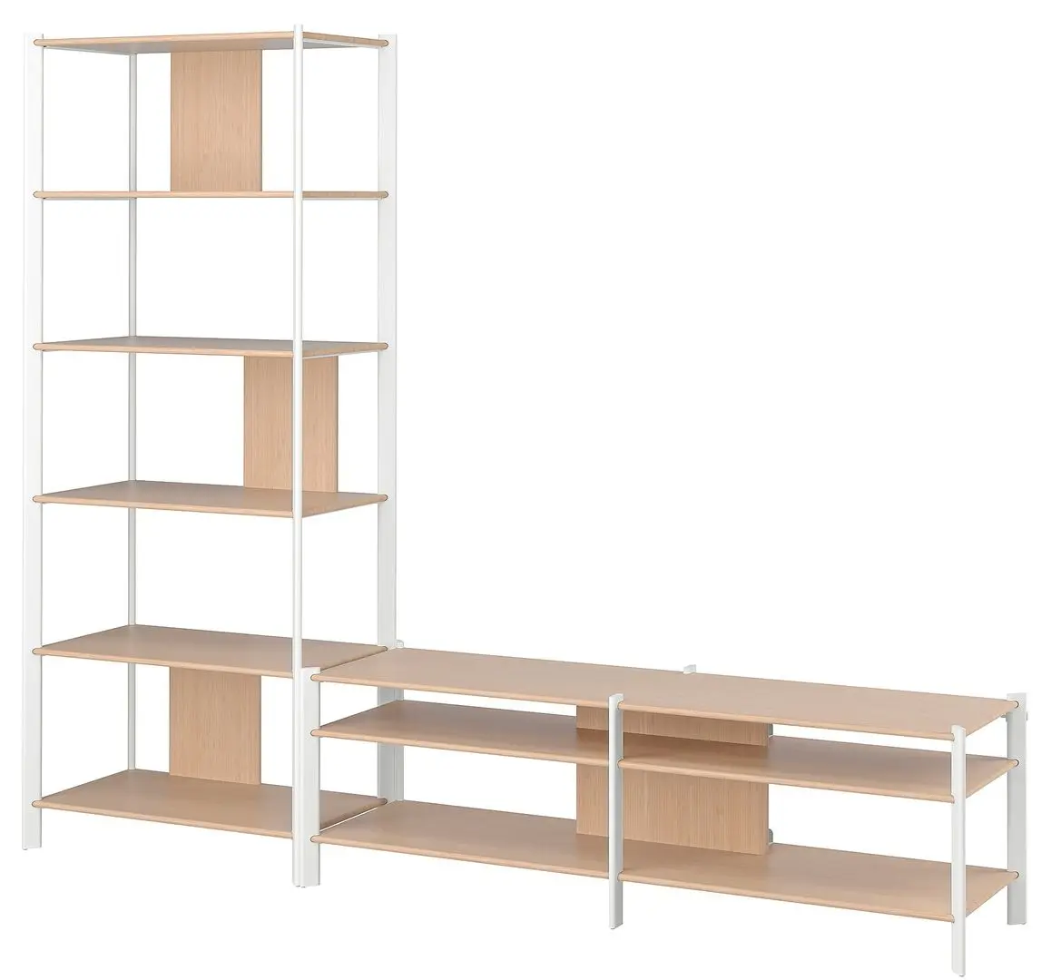 Tumba pentru TV combinata Ikea Jattesta 240x40x194 (Alb/Bambus Deschis)