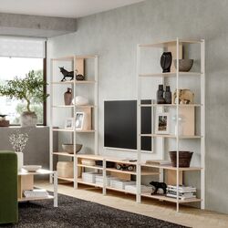 Tumba pentru TV combinata Ikea Jattesta 320x40x194 (Alb/Bambus Deschis) Thumb