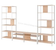 Tumba pentru TV combinata Ikea Jattesta 320x40x194 (Alb/Bambus Deschis)