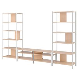 Tumba pentru TV combinata Ikea Jattesta 320x40x194 (Alb/Bambus Deschis)