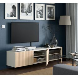 Тумба РТВ Ikea Besta/Bjorkoviken 180x42x38 (Белый/Березовый Шпон) Thumb