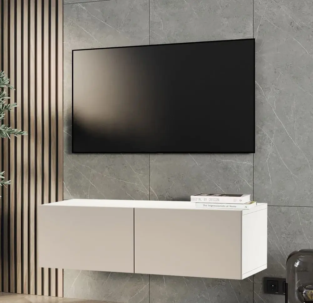 Tumba pentru TV Ikea Besta usi 120x42x38 (Alb/Lappviken Gri Deschis/Bej)