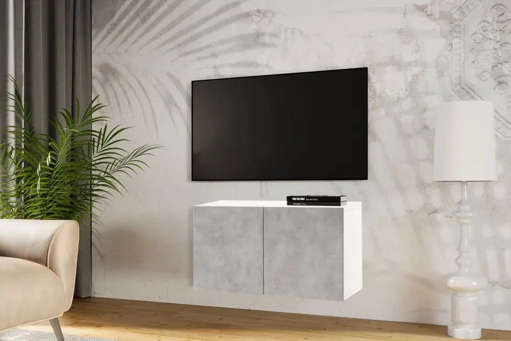 Tumba pentru TV Ikea Besta usi 120x42x64 (Alb Kallviken/Gri Aspect Beton)