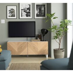 Тумба РТВ Ikea Besta/Hedeviken/Stubbarp 120x42x48 (Белый/Дубовый шпон)