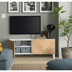 Тумба РТВ Ikea Besta/Hedeviken/Stubbarp 120x42x48 (Белый/Дубовый шпон) Thumb