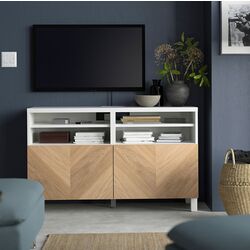 Tumba pentru TV Ikea Besta/Hedeviken/Stubbarp 120x42x74 (Alb/Furnir stejar)