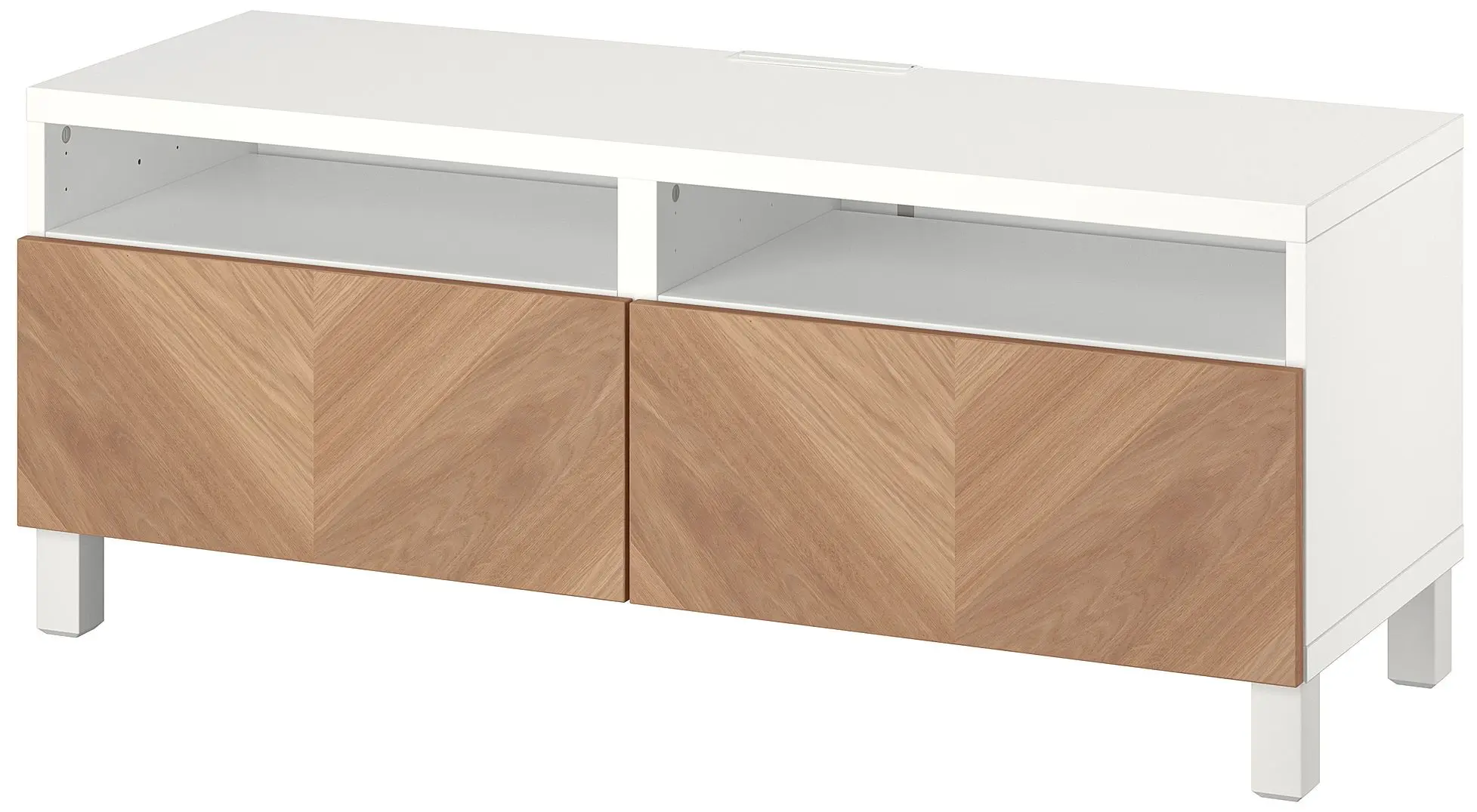 Tumba pentru TV Ikea Besta/Hedeviken/Stubbarp sina sertar cu inchidere lina 120x42x48 (Alb/Furnir Stejar)