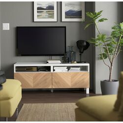 Tumba pentru TV Ikea Besta/Hedeviken/Stubbarp sina sertar cu inchidere lina 120x42x48 (Alb/Furnir Stejar) Thumb