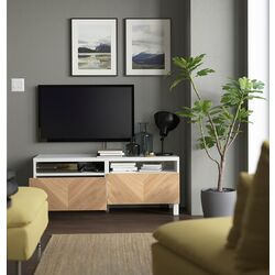 Tumba pentru TV Ikea Besta/Hedeviken/Stubbarp sina sertar cu inchidere lina 120x42x48 (Alb/Furnir Stejar) Thumb