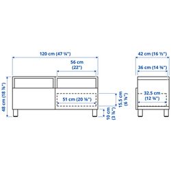 Tumba pentru TV Ikea Besta/Hedeviken/Stubbarp sina sertar cu inchidere lina 120x42x48 (Alb/Furnir Stejar) Thumb