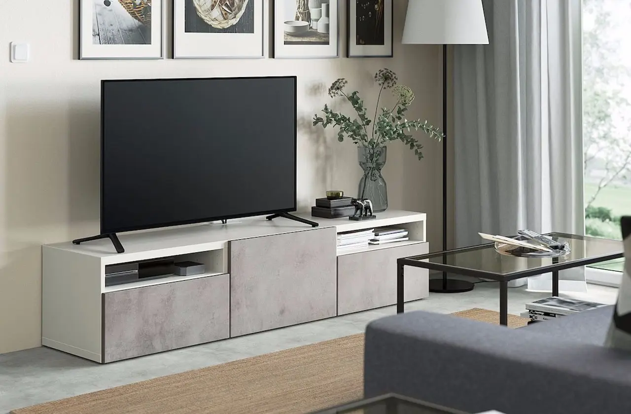 Tumba pentru TV Ikea Besta/Kallviken glisiera sertar cu sistem apasare 180x42x39 (Alb/Gri)