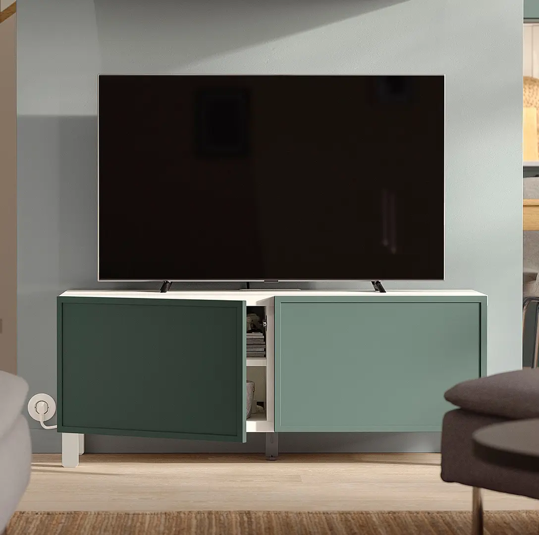 Tumba pentru TV Ikea Besta/Krukmakare 120x42x48 (Alb/Gri inchis-verde)