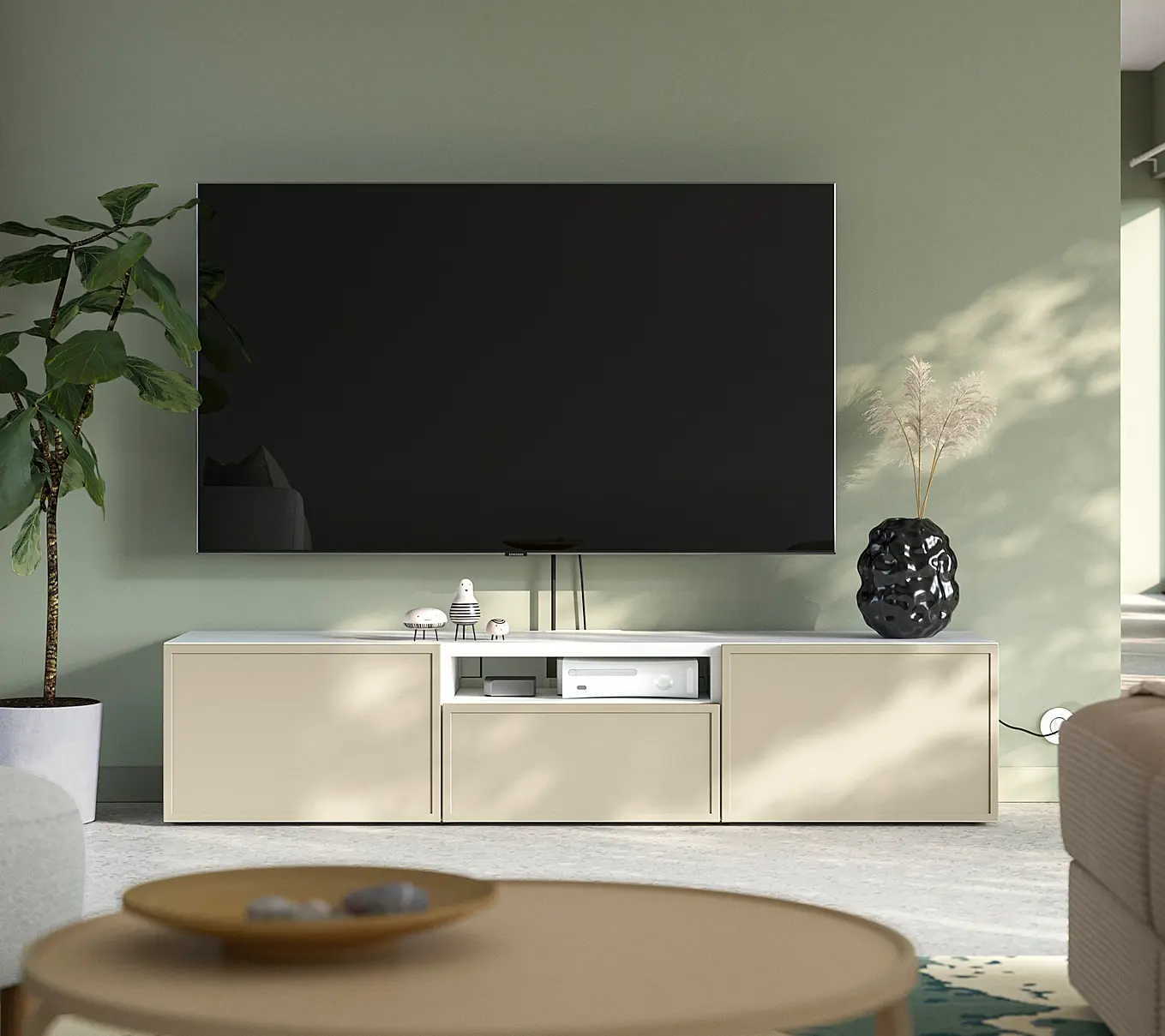 Tumba pentru TV Ikea Besta/Krukmakare deschidere apasare 180x42x39 (Alb/Bej)