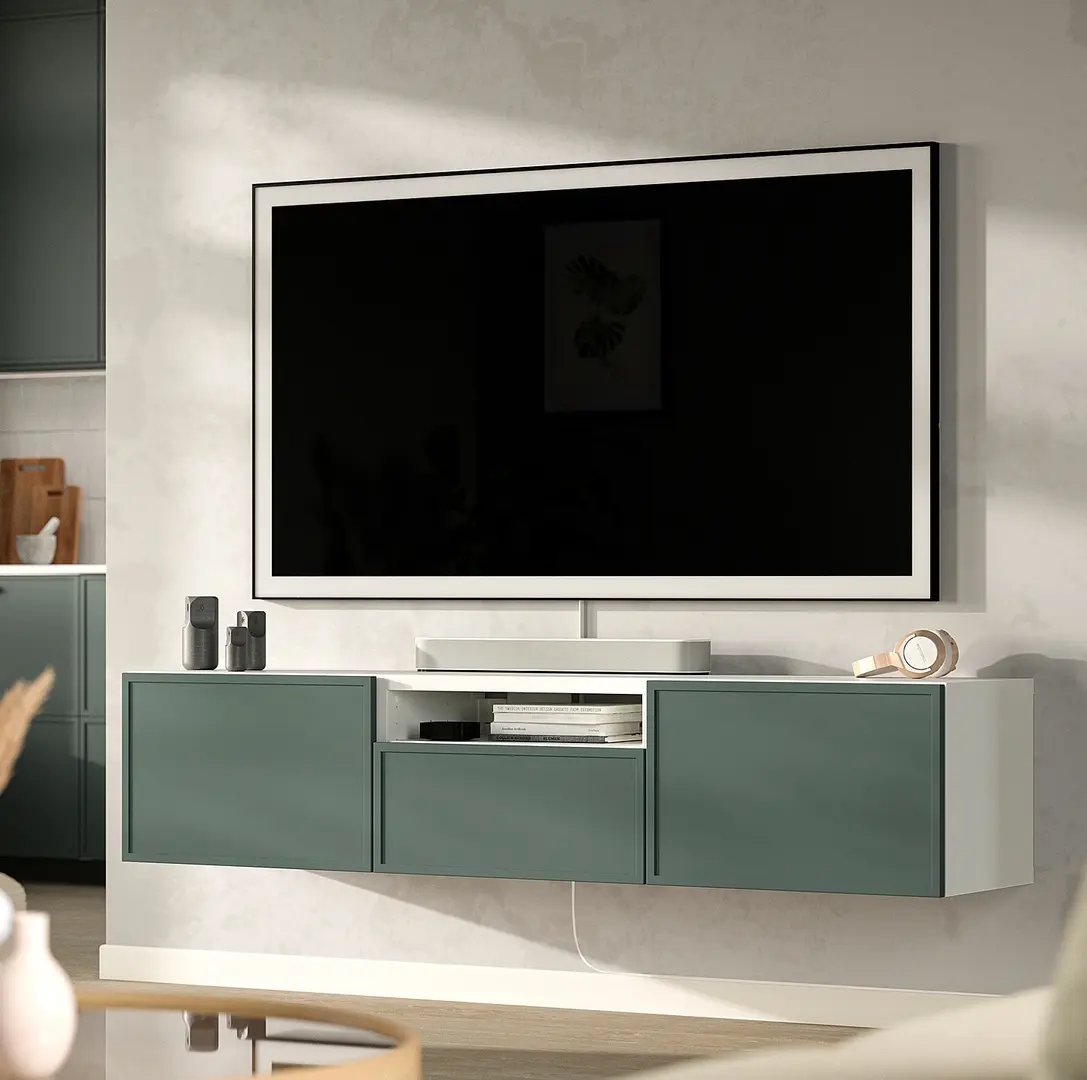 Tumba pentru TV Ikea Besta/Krukmakare inchidere lina 180x42x39 (Alb/Gri închis-verde)