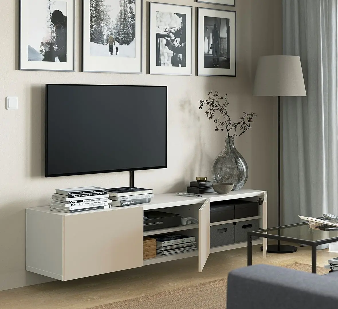 Tumba pentru TV Ikea Besta/Lappviken 180x42x38 (Alb/Gri-bej deschis) - 6